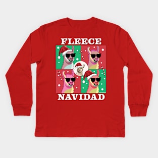 Fleece Navidad Llama - Feliz Navidad Funny Christmas Llama Kids Long Sleeve T-Shirt